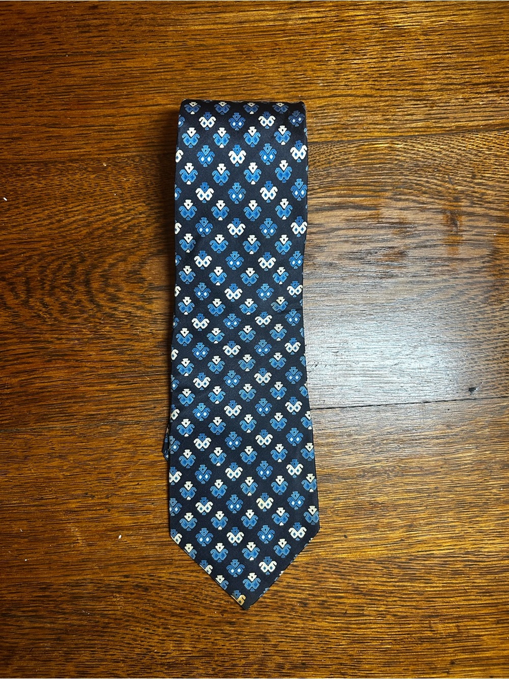 Givenchy Vintage Men's Navy Geometric Silk Tie - Blue & Light Blue